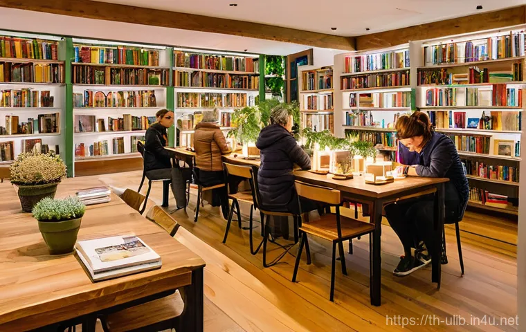 이색도서관 사업 계획서 작성법 - **Prompt:** A futuristic and inviting library with integrated technology, bustling with a diverse gr...