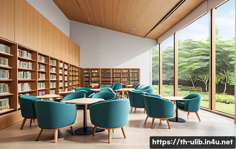 노인 맞춤형 도서관 운영 - A cozy library interior designed specifically for elderly users in Thailand, featuring ergonomic fur...