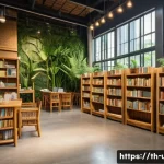 Home 20 제로웨이스트 도서관 운영 - A cozy, eco-friendly public library interior in Bangkok featuring bamboo furniture and recycled pape...