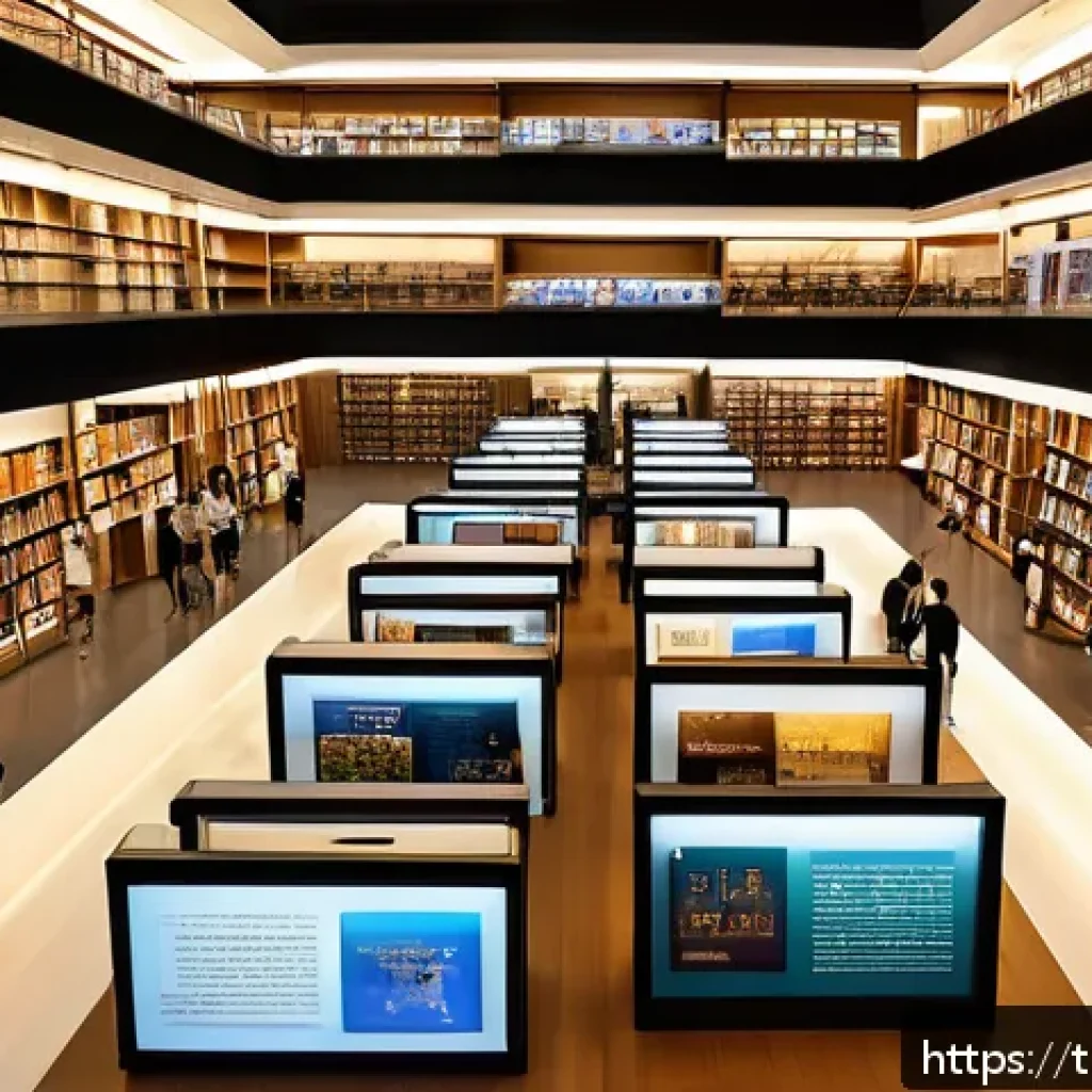 도서관 빅데이터 분석 - A modern Thai public library interior bustling with diverse visitors using digital devices like tabl...