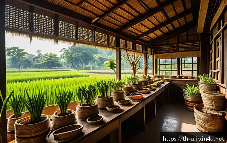 지역 특화 도서관 만들기 - A vibrant community agricultural library interior in Thailand, filled with wooden shelves neatly org...